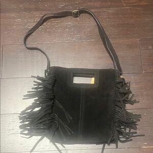 Fringe Black Suede Shoulder Bag